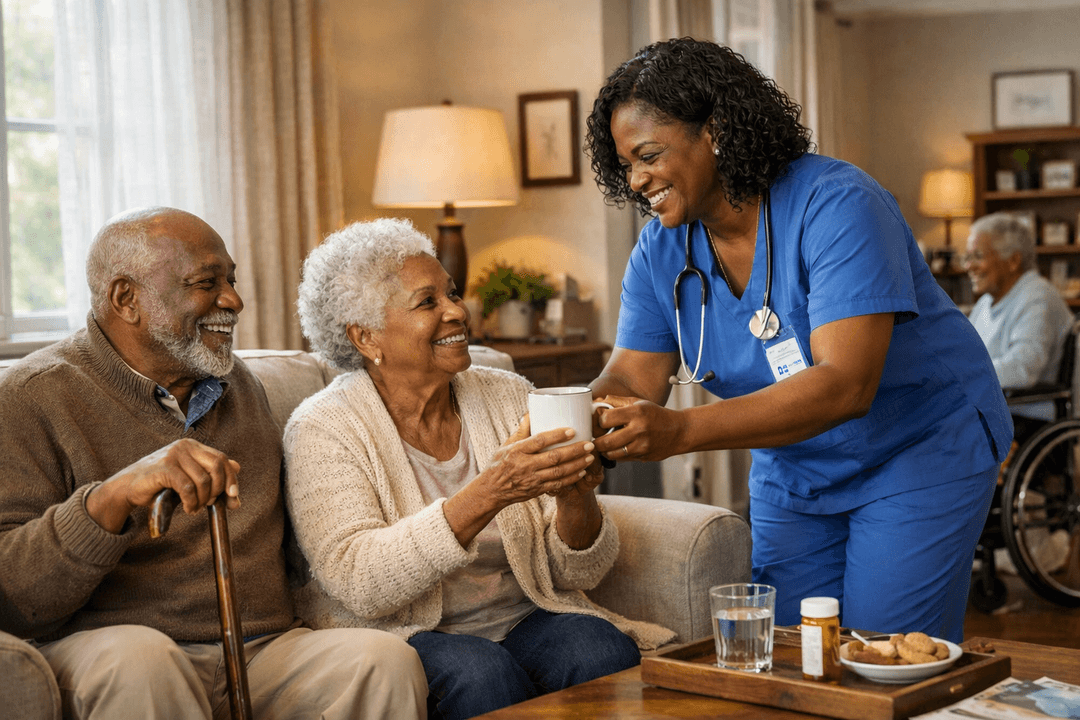 Nurse speaking with older woman