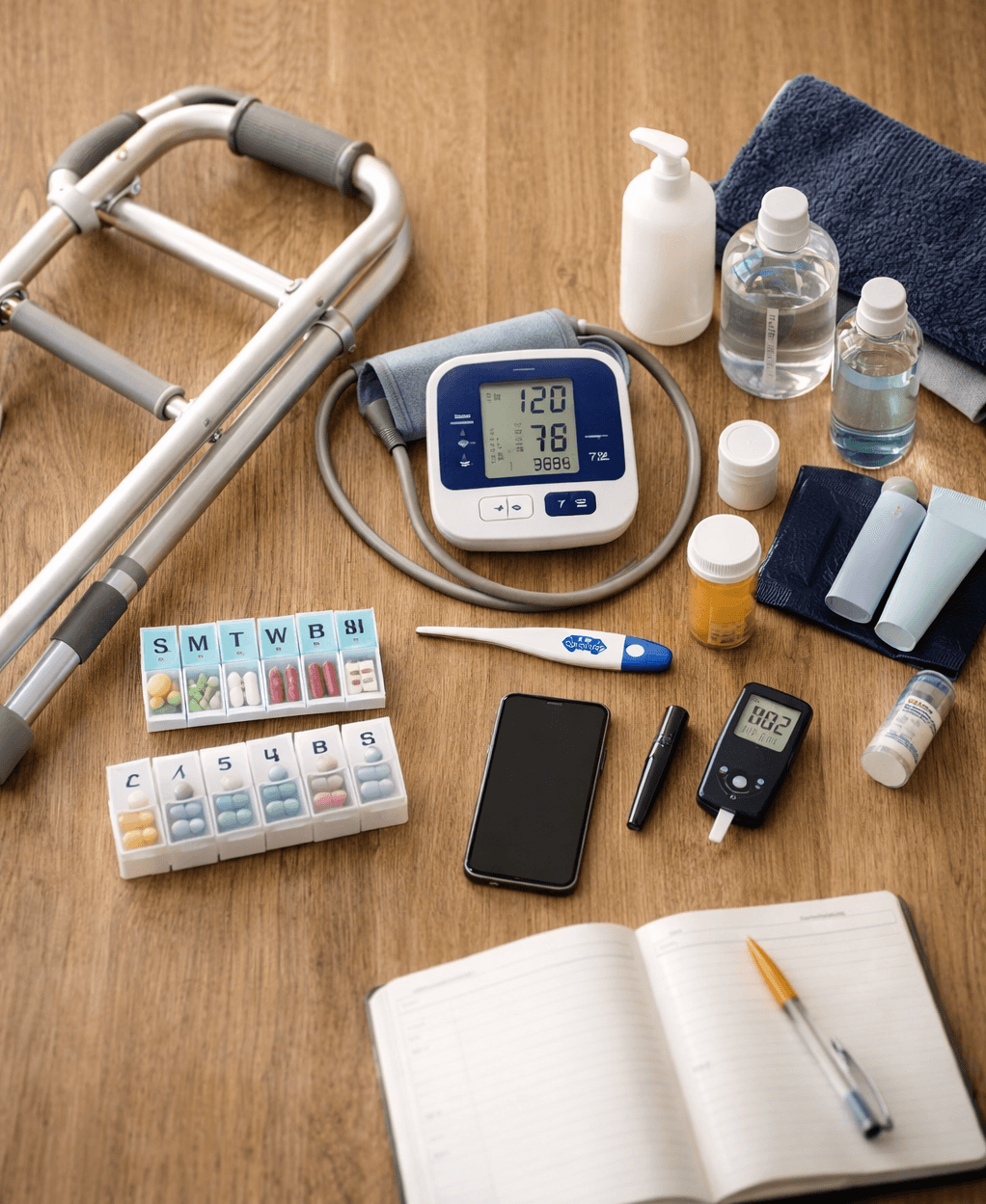 Care worker supporting elderly woman at home